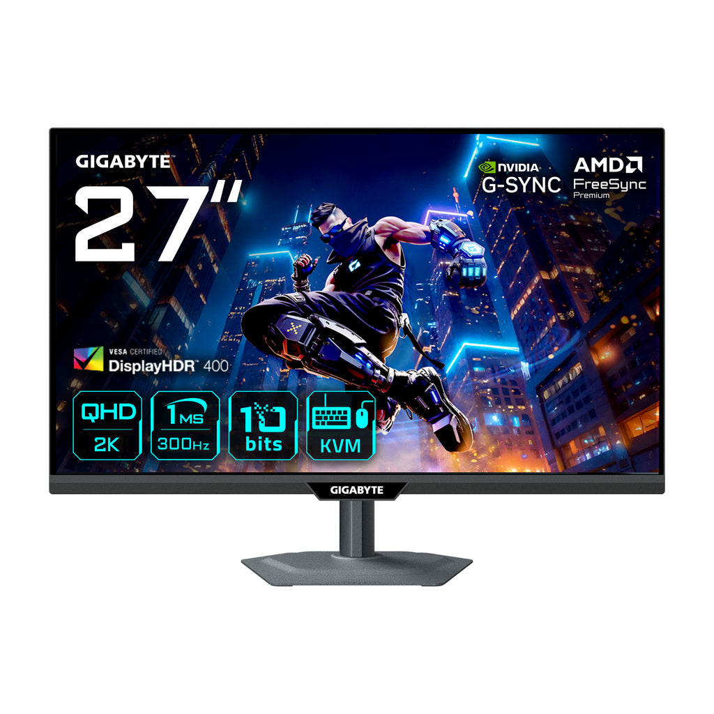 GIGABYTE M27Q3 Moniteur Gaming 27" QHD - 2560 x 1440, 300Hz, 1ms, 400 cd/m², FreeSync Premium, Display HDR400, HDMI 2.0, Displayport 1.4 - vue 2