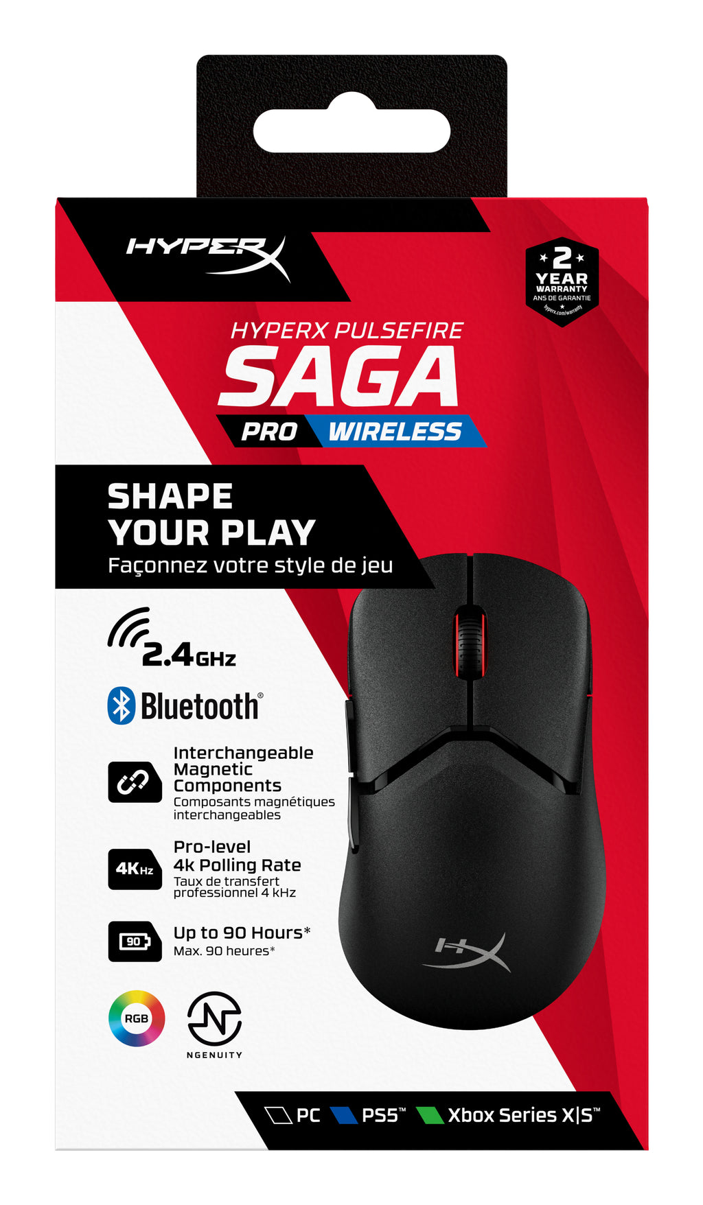 HyperX Souris gamer sans fil Pulsefire Saga Pro (noire)