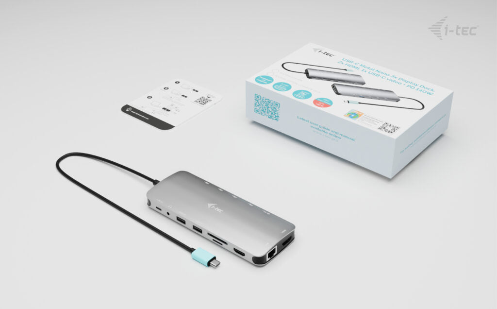 i-tec Metal USB-C Nano 3x Display Dock, 2x HDMI, 1x USB-C Vidéo, Power Delivery 140W