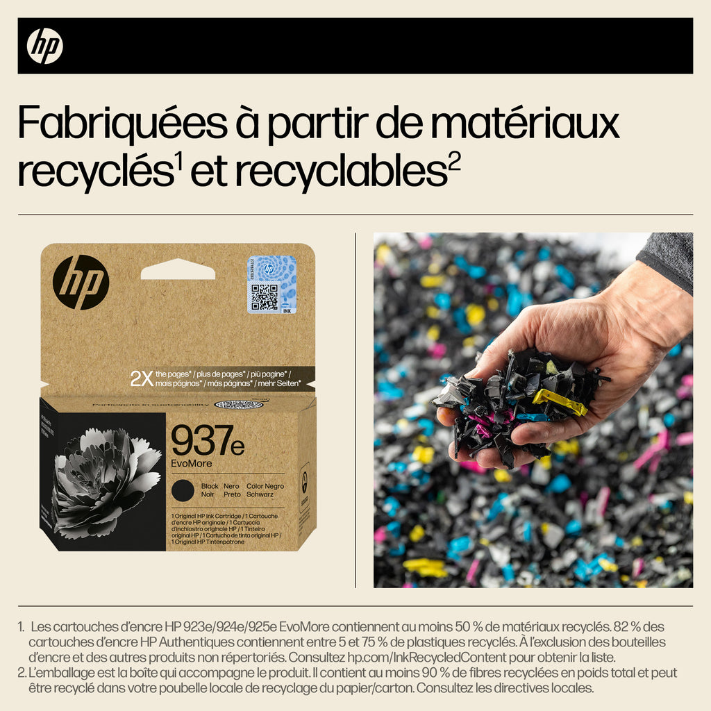 HP 937e Cartouche d’encre authentique Noir EvoMore