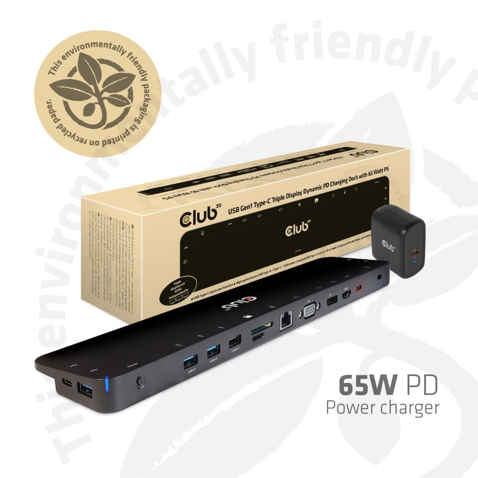 CLUB3D CSV-1564W65 Station d'accueil USB 3.2 Gen 1 Type-C, 4K Ultra HD, Noir