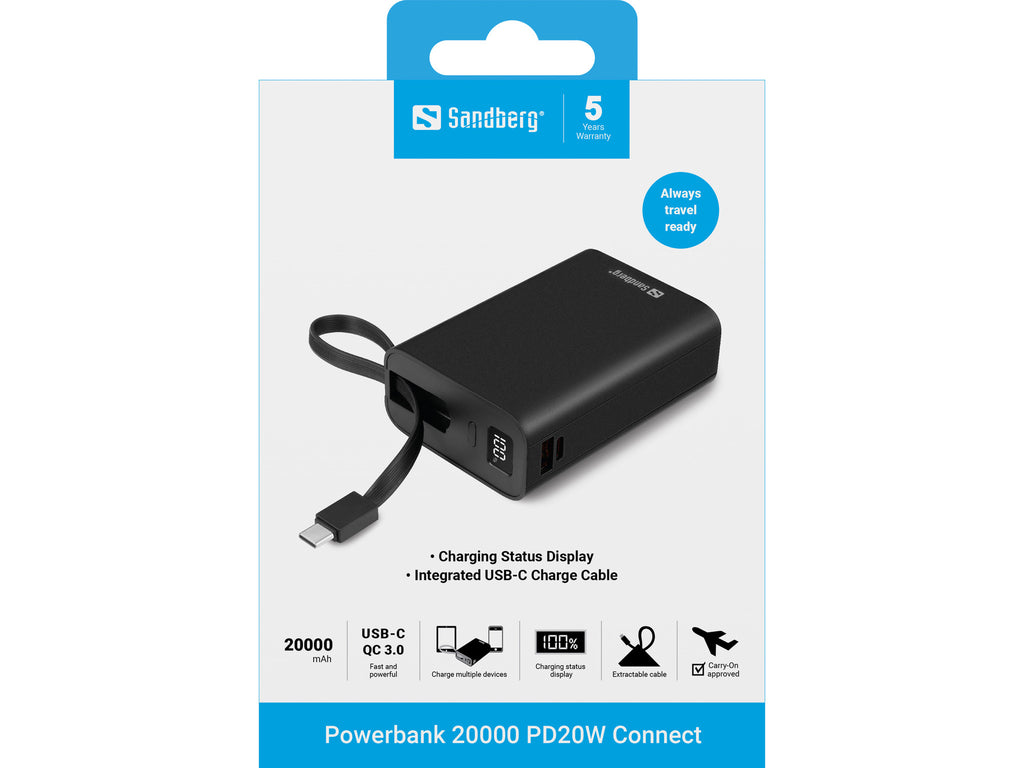 Sandberg Powerbank 20000 PD20W Connect 20000 mAh, Noir