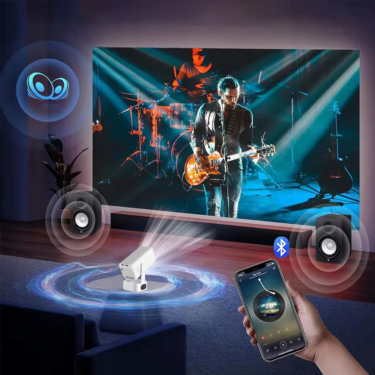 Mini-projecteur portable Android 13 avec Wi-Fi, projection à 360°, Full HD et 4K pour téléphone Zenwire IMC360