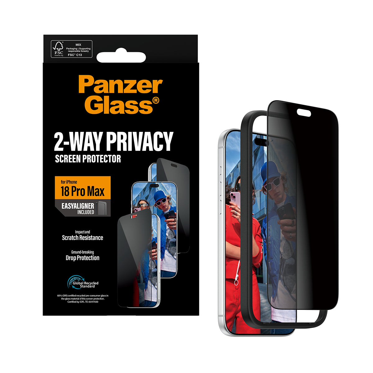 PanzerGlass ® 2-Way Privacy Screen Protector iPhone 2026 Pro Max | Ultra-Wide Fit w. EasyAligner Protection d'écran tran