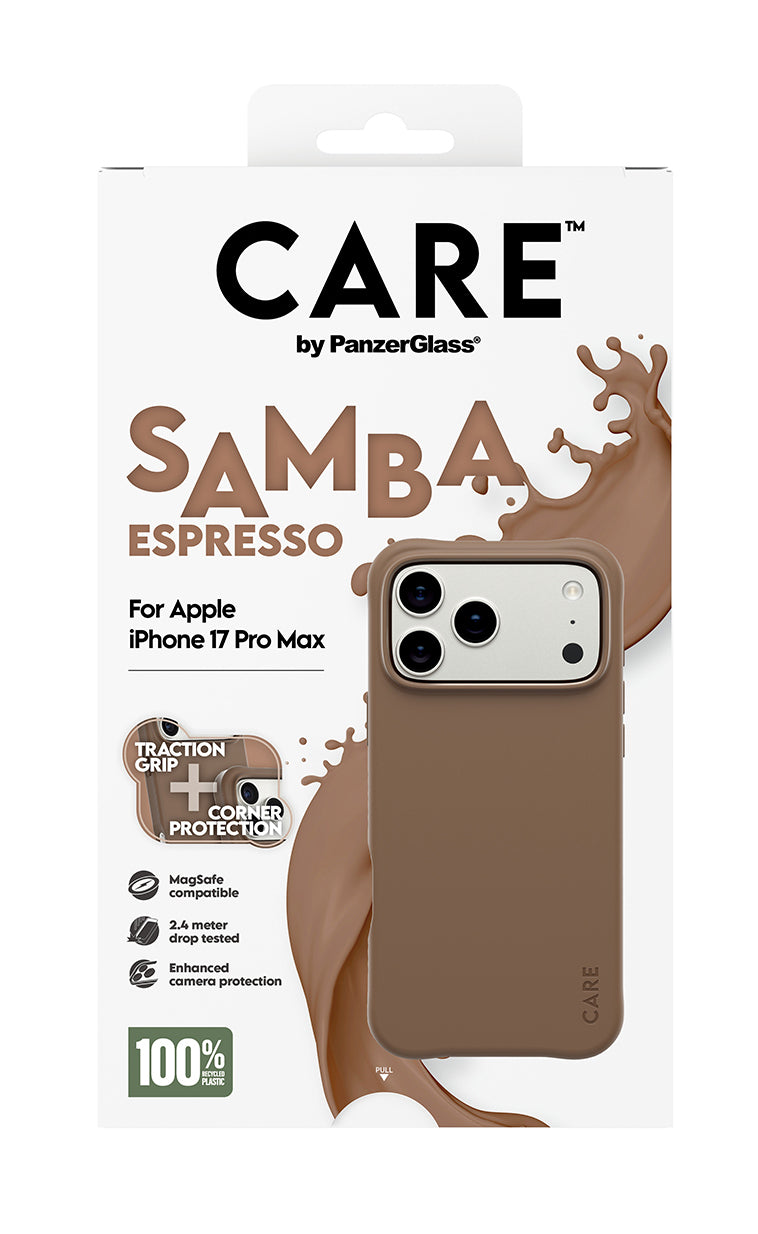 PanzerGlass CARE Samba Case Espresso pour iPhone 17 Pro Max, Coque de Protection MagSafe, Marron