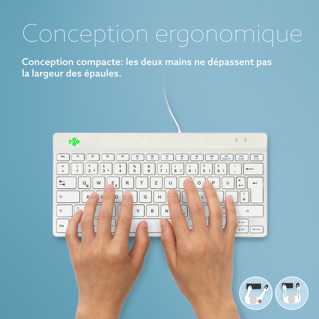 R-Go Tools Clavier Ergonomique Compact Break, QWERTZ (DE), Filaire, Blanc