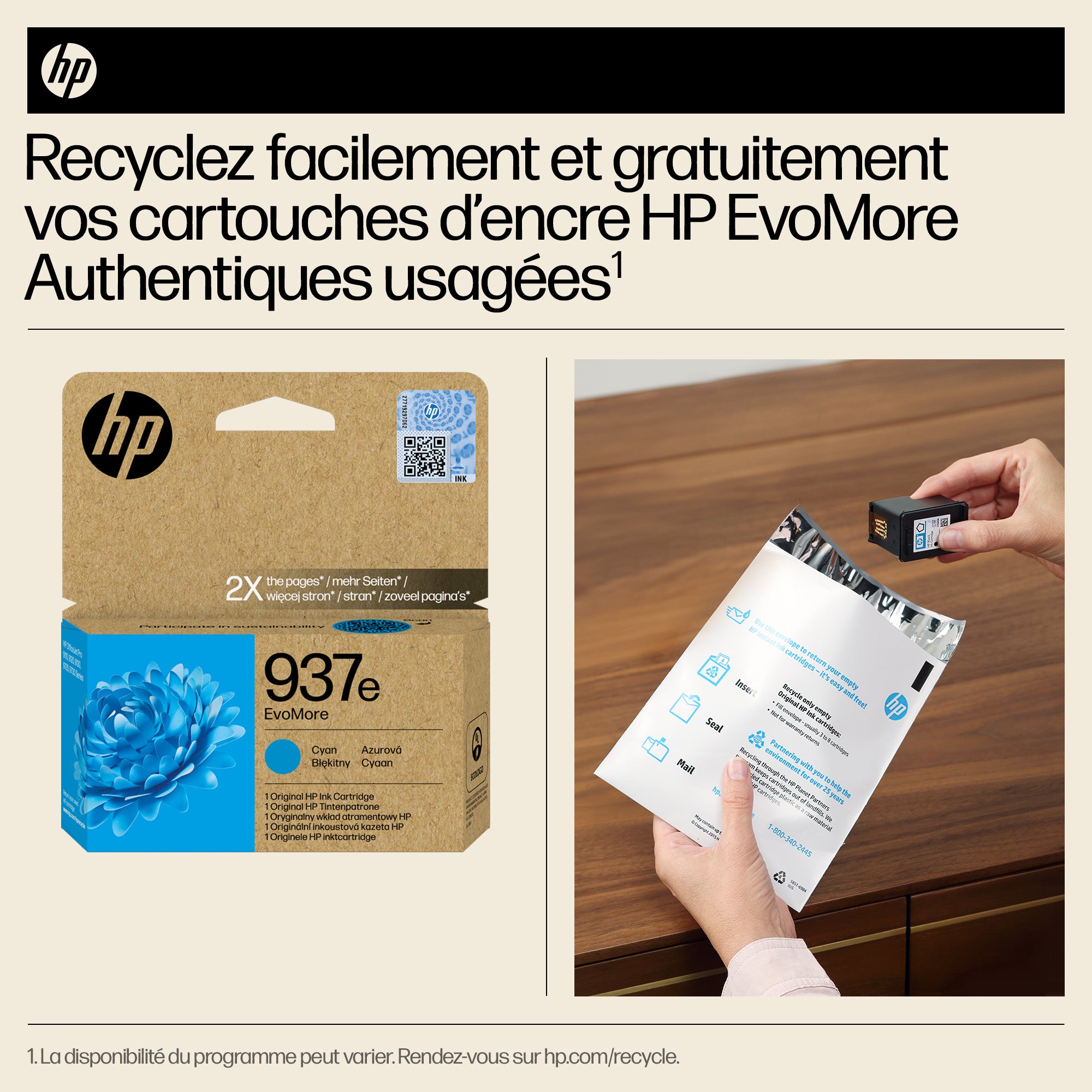 HP 937e Cartouche d’encre authentique Cyan EvoMore