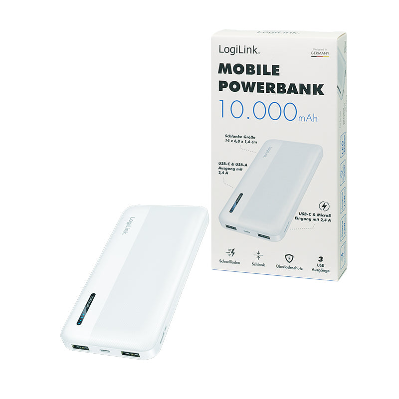 LogiLink PA0338WRF banque d'alimentation électrique 10000 mAh Blanc