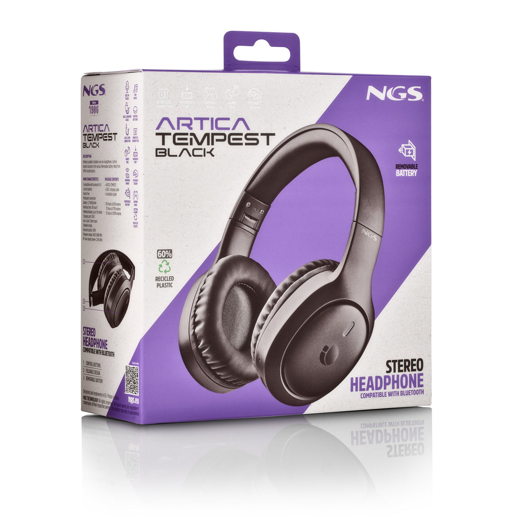 NGS Artica Tempest Black Casque Avec fil &sans fil Arceau Appels/Musique USB Type-C Bluetooth Noir