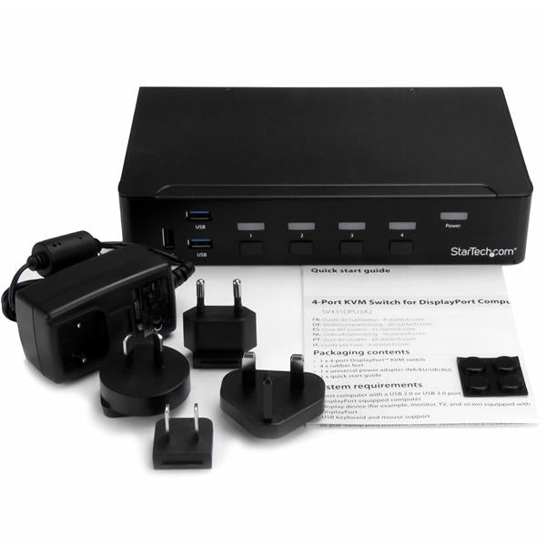 StarTech.com Switch KVM USB DisplayPort 4 ports avec Hub USB 3.0 intégré, 4K 30 Hz