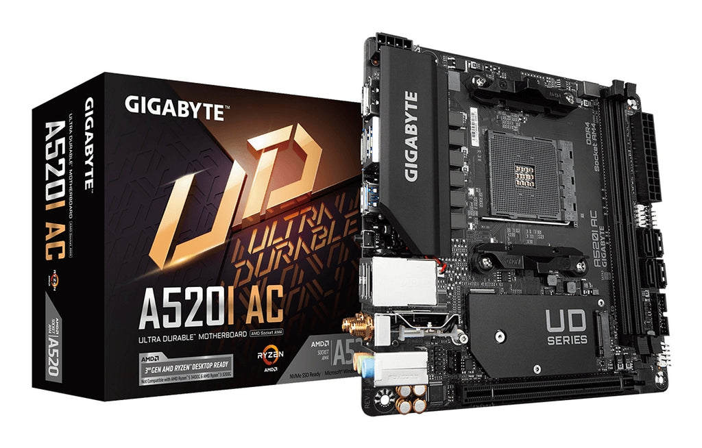 GIGABYTE A520I AC Carte Mère - Prend en charge les processeurs AMD Ryzen 5000 Series AM4, 6 phases VRM numériques, jusqu