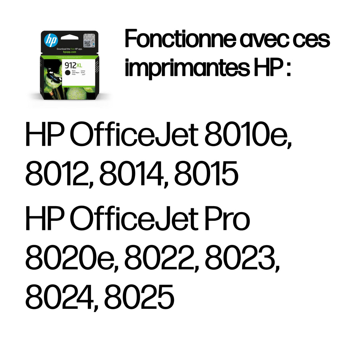 HP 912XL Cartouche d'encre noire authentique, grande capacité