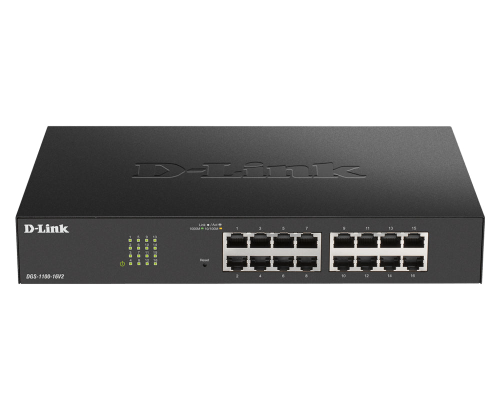 D-Link DGS-1100-16V2 Switch Gigabit Ethernet Géré L2, 16 Ports RJ-45, Noir