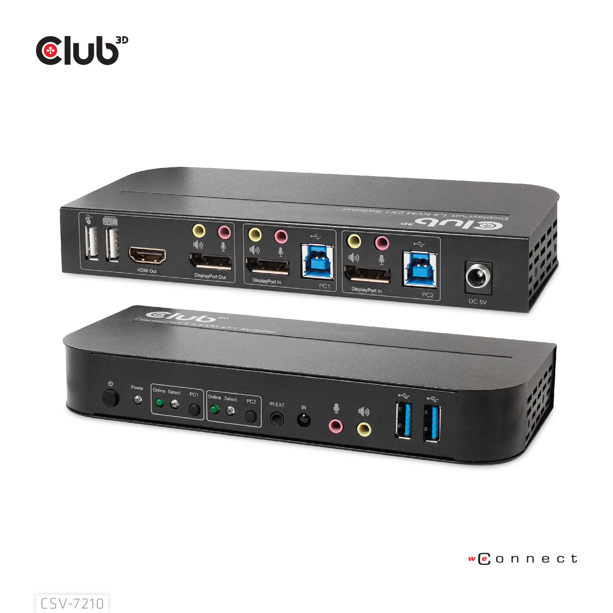CLUB3D CSV-7210 Commutateur KVM Écran, Clavier et Souris, 4K Ultra HD, Noir