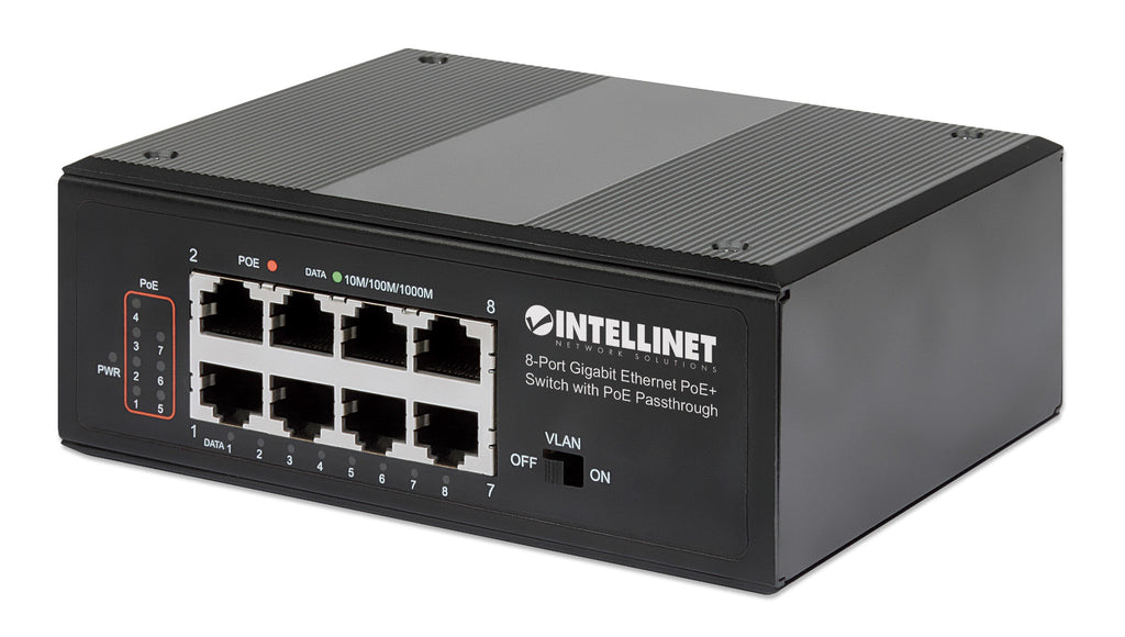 Intellinet Commutateur réseau (switch) industriel Gigabit Ethernet PoE+ 8 ports avec passthrough PoE, 1 port PD PoE 95 W