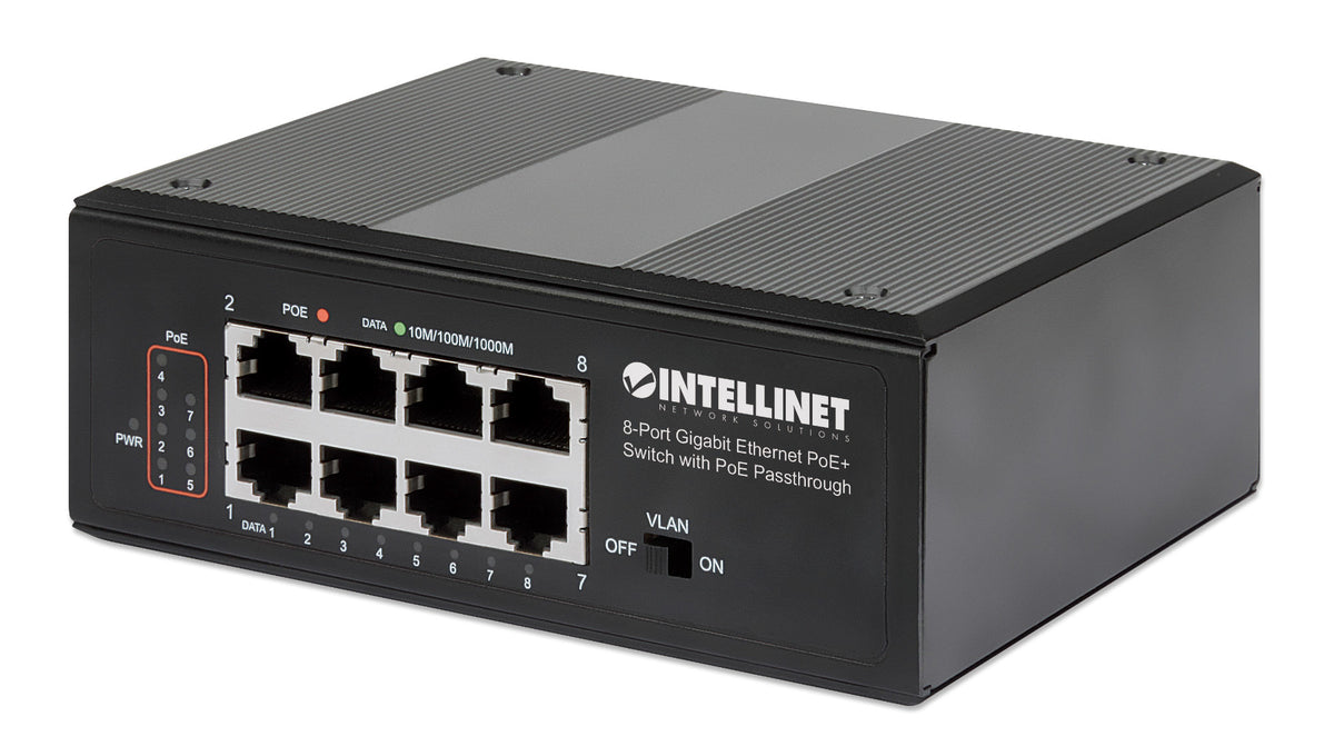Intellinet Commutateur réseau (switch) industriel Gigabit Ethernet PoE+ 8 ports avec passthrough PoE, 1 port PD PoE 95 W