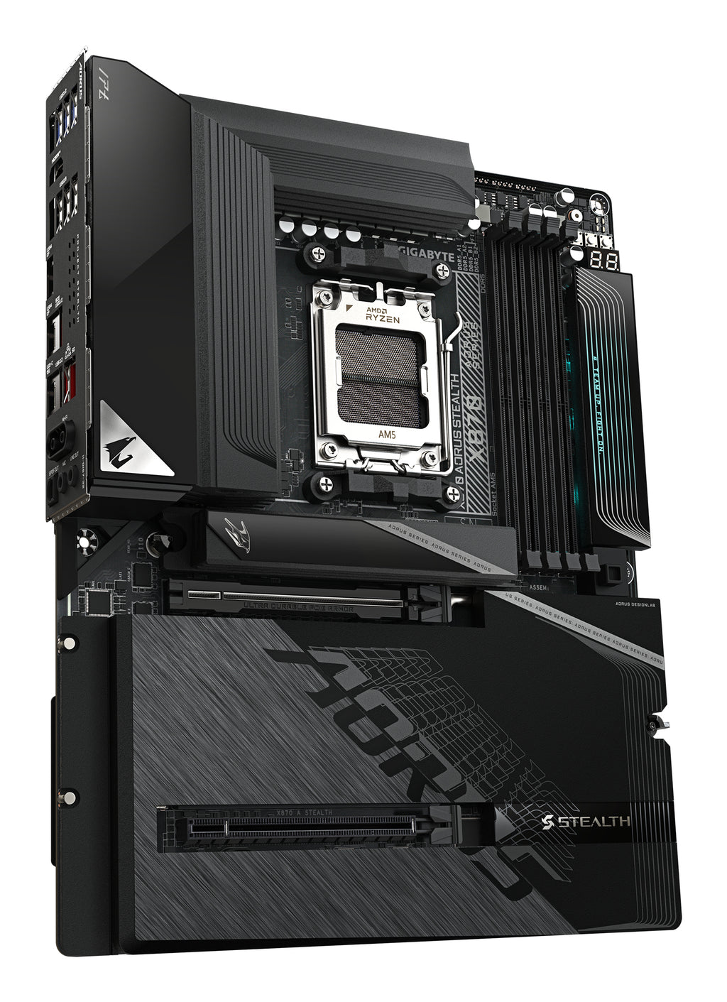 GIGABYTE X870 AORUS STEALTH Carte Mère - Prend en charge les processeurs AMD Ryzen 9000, VRM numérique 16+2+2 phases, jusqu’à 8200MHz DDR5 (O.C.), 2xPCIe 5.0 + 2xPCIe 4.0, Wi-Fi 7, LAN 5GbE, USB 4