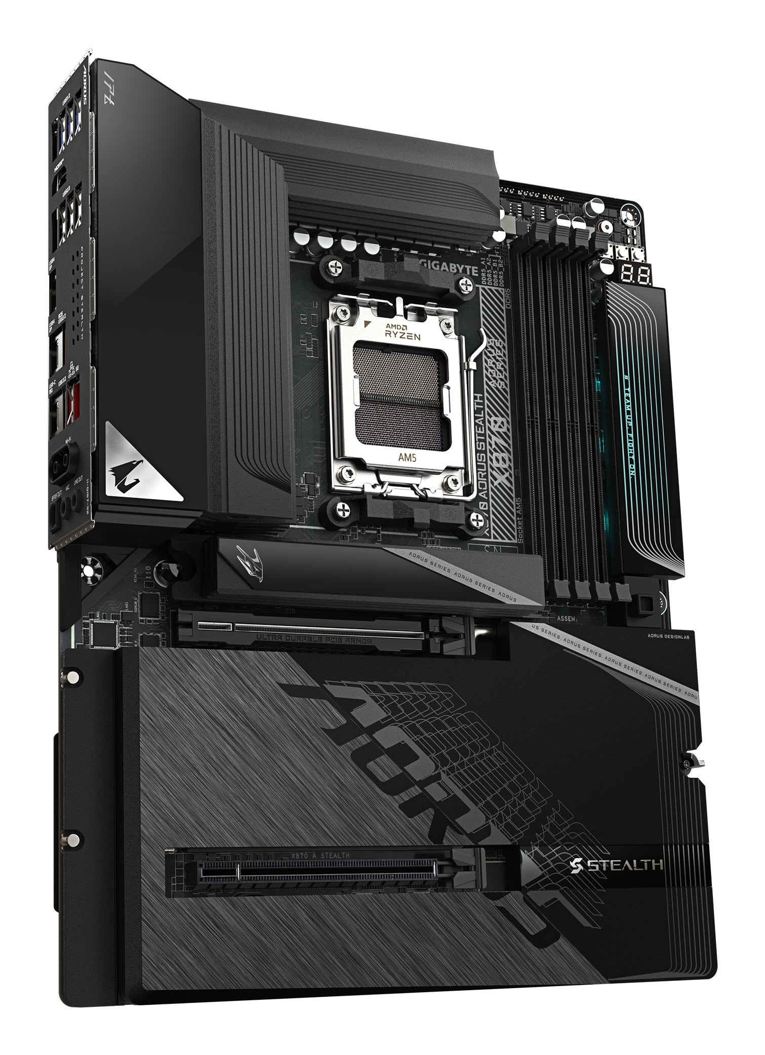 GIGABYTE X870 AORUS STEALTH Carte Mère - Prend en charge les processeurs AMD Ryzen 9000, VRM numérique 16+2+2 phases, jusqu’à 8200MHz DDR5 (O.C.), 2xPCIe 5.0 + 2xPCIe 4.0, Wi-Fi 7, LAN 5GbE, USB 4