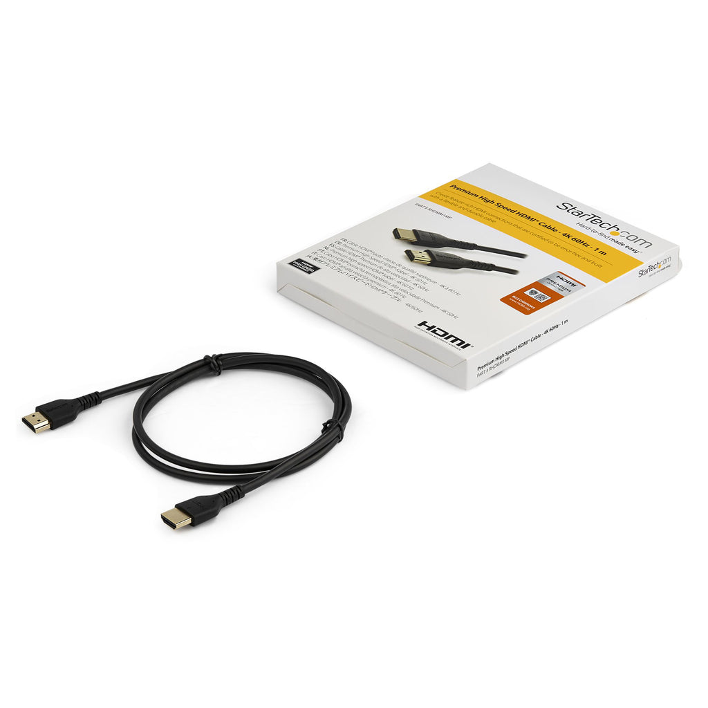 StarTech.com Câble HDMI 2.0 Fin 1m Certifié Premium, UHD 4K 60Hz HDR10, Fibre d'Aramide et Gaine TPE