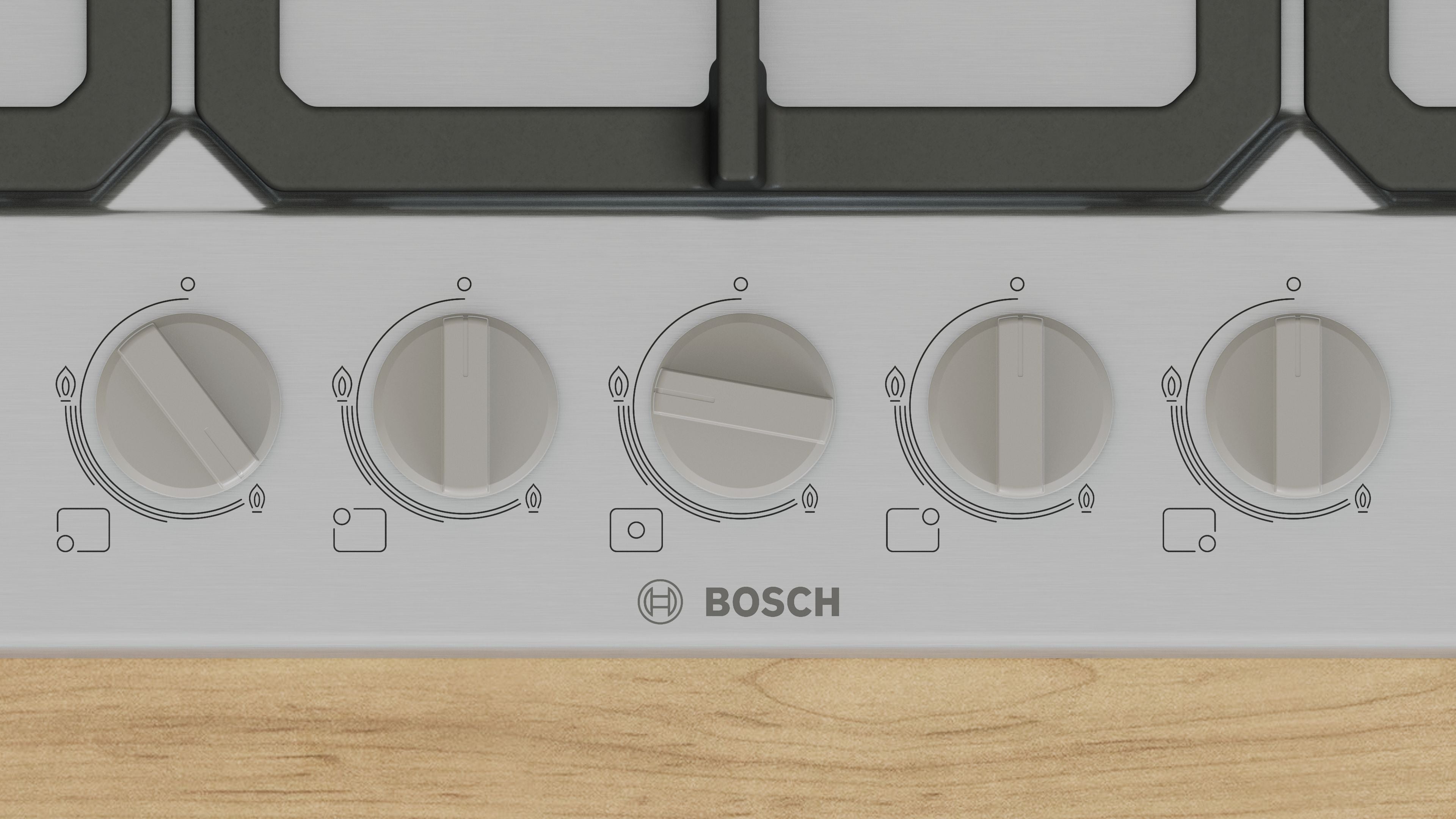 Bosch Bosch Serie 4 PGQ7B5K90 plaque Acier inoxydable Intégré 75 cm Gaz 5 zone(s)