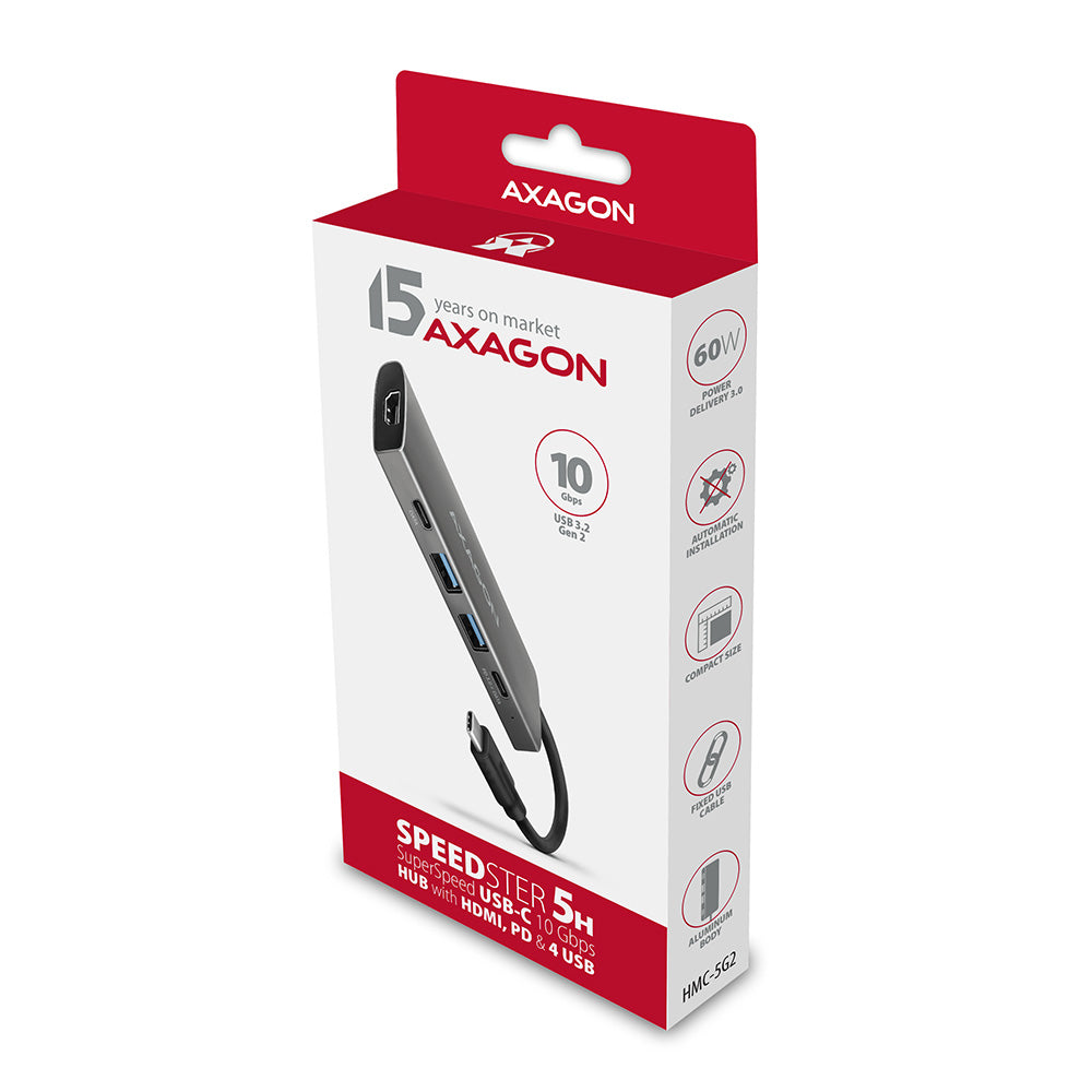 Axagon HMC-5G2 station d'accueil Avec fil USB 3.2 Gen 2 (3.1 Gen 2) Type-C Gris - vue 2