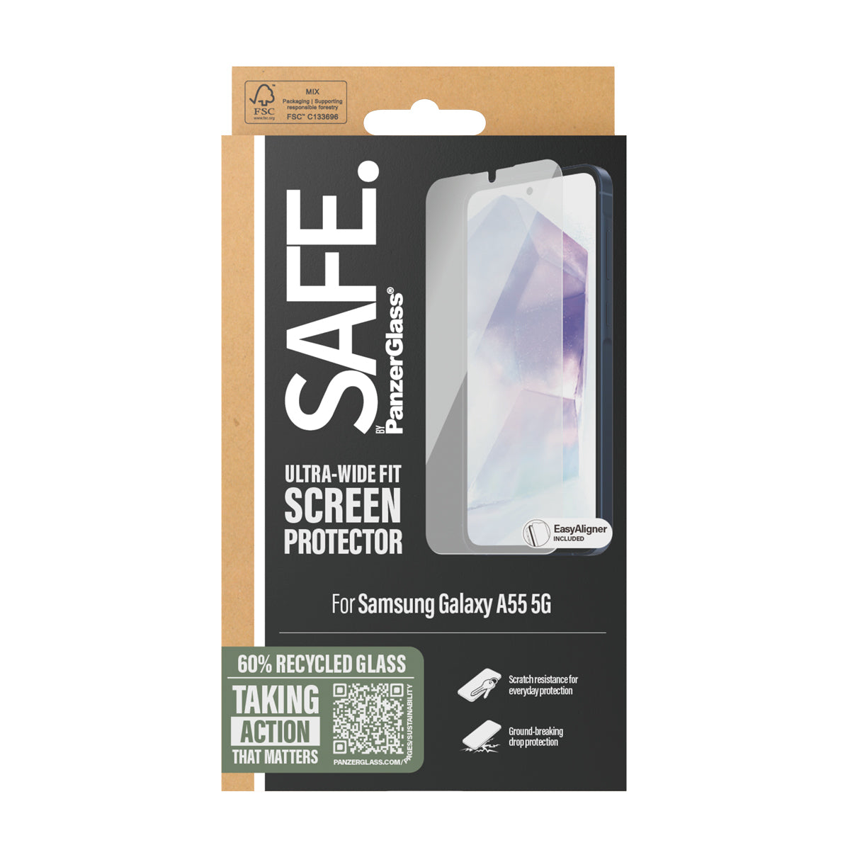 PanzerGlass SAFE. by ® Screen Protector Samsung Galaxy A55 5G | Ultra-Wide Fit w. EasyAligner Protection d'écran transparent 1 pièce(s)