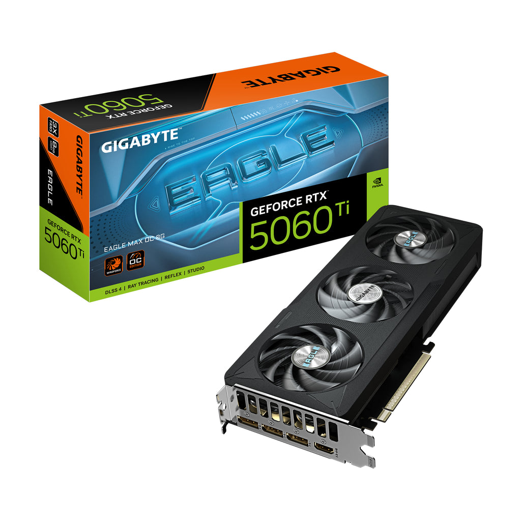 GIGABYTE GeForce RTX 5060 Ti EAGLE MAX OC 8G Carte Graphique – 8 Go GDDR7, 128 bits, PCI-E 5.0, 2617MHz Fréquence du processeur, 3 x DisplayPort, 1 x HDMI, NVIDIA DLSS 4, GV-N506TEAGLEMAX OC-8GD