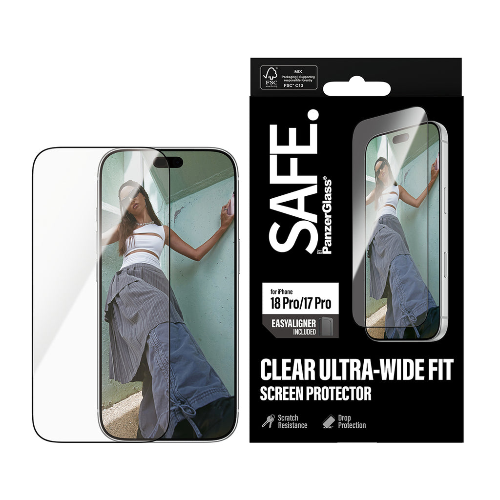 PanzerGlass SAFE. by ® Screen Protector iPhone 2026 Pro | 17 Pro | Ultra-Wide Fit w. EasyAligner Protection d'écran tran