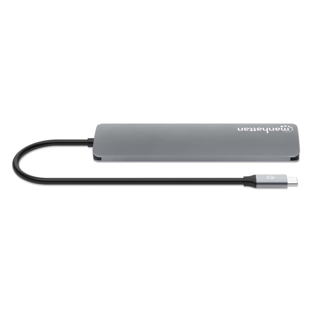 Manhattan Dock/hub USB-C avec lecteur de cartes, 5 ports : HDMI, 2x USB-A + 2x USB-C, avec Power Delivery (PD) 100 W - nécessite un chargeur USB-C externe (non inclus). Alimenté par USB (aucune alimentation externe requise) lorsque le PD n’est pas ut