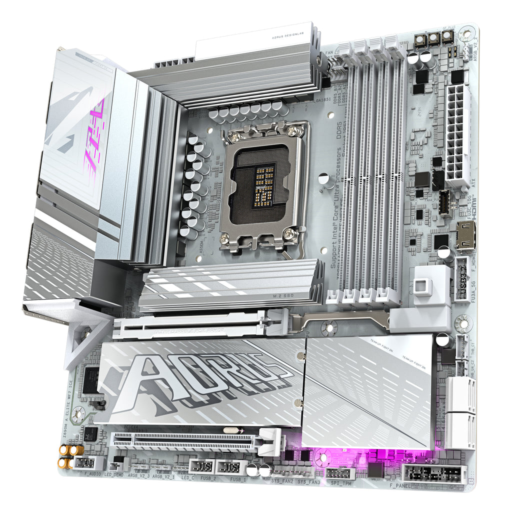 GIGABYTE Carte mère Z890M AORUS ELITE WIFI7 ICE - Prend en charge les processeurs Intel Core Ultra (Série 2), VRM à 12+1+2 phases, jusqu'à 8800MHz DDR5 (OC), 1xPCIe 5.0 + 2xPCIe 4.0, Wi-Fi 7, LAN 2.5GbE, USB 4
