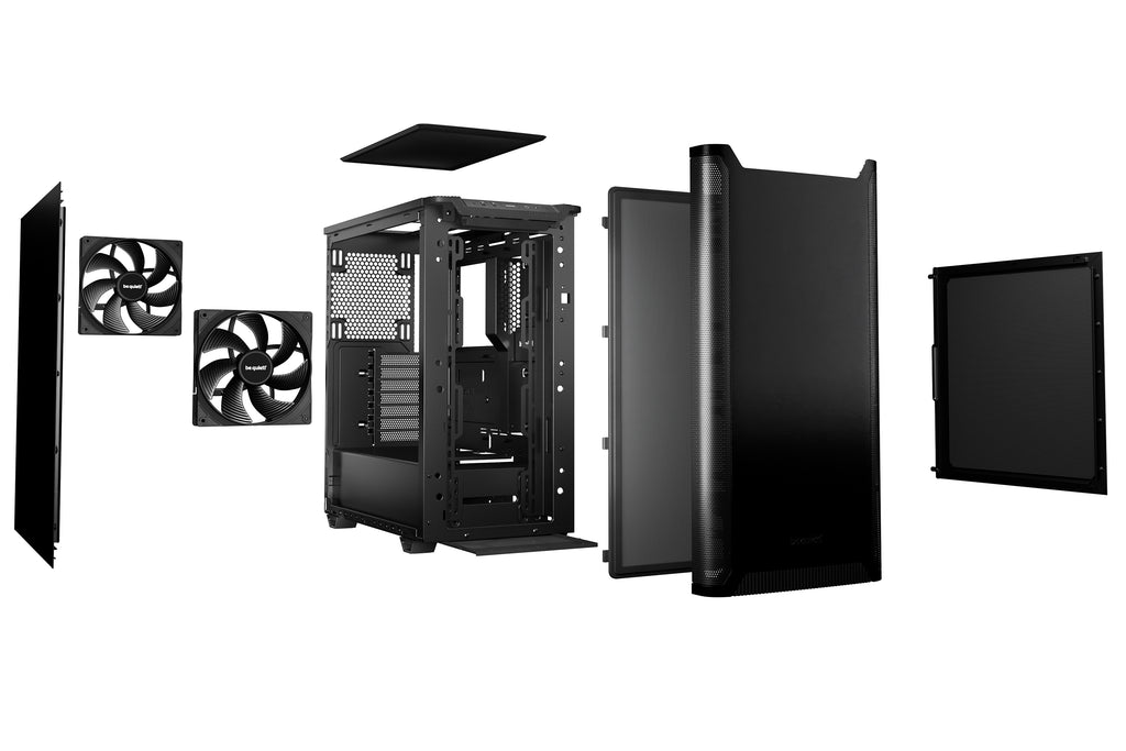 be quiet! Pure Base 501 Noir, Boîtier PC Midi Tower, Mini ATX / Micro ATX / ATX, 2 ventilateurs Pure Wings 3 140 mm PWM