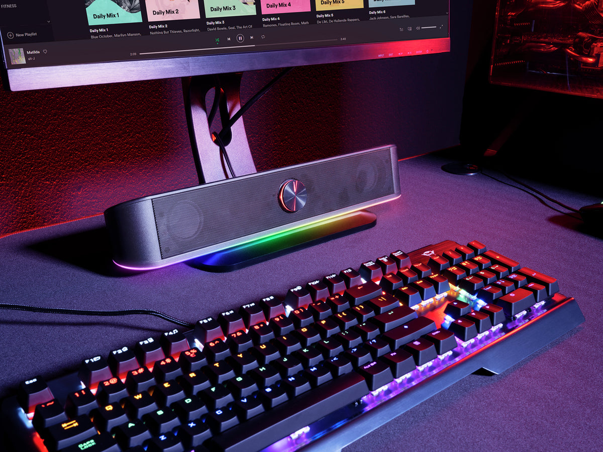 Trust GXT 619 Thorne Barre de Son Gaming RGB, 2.0 Canaux, 12W RMS, Noir