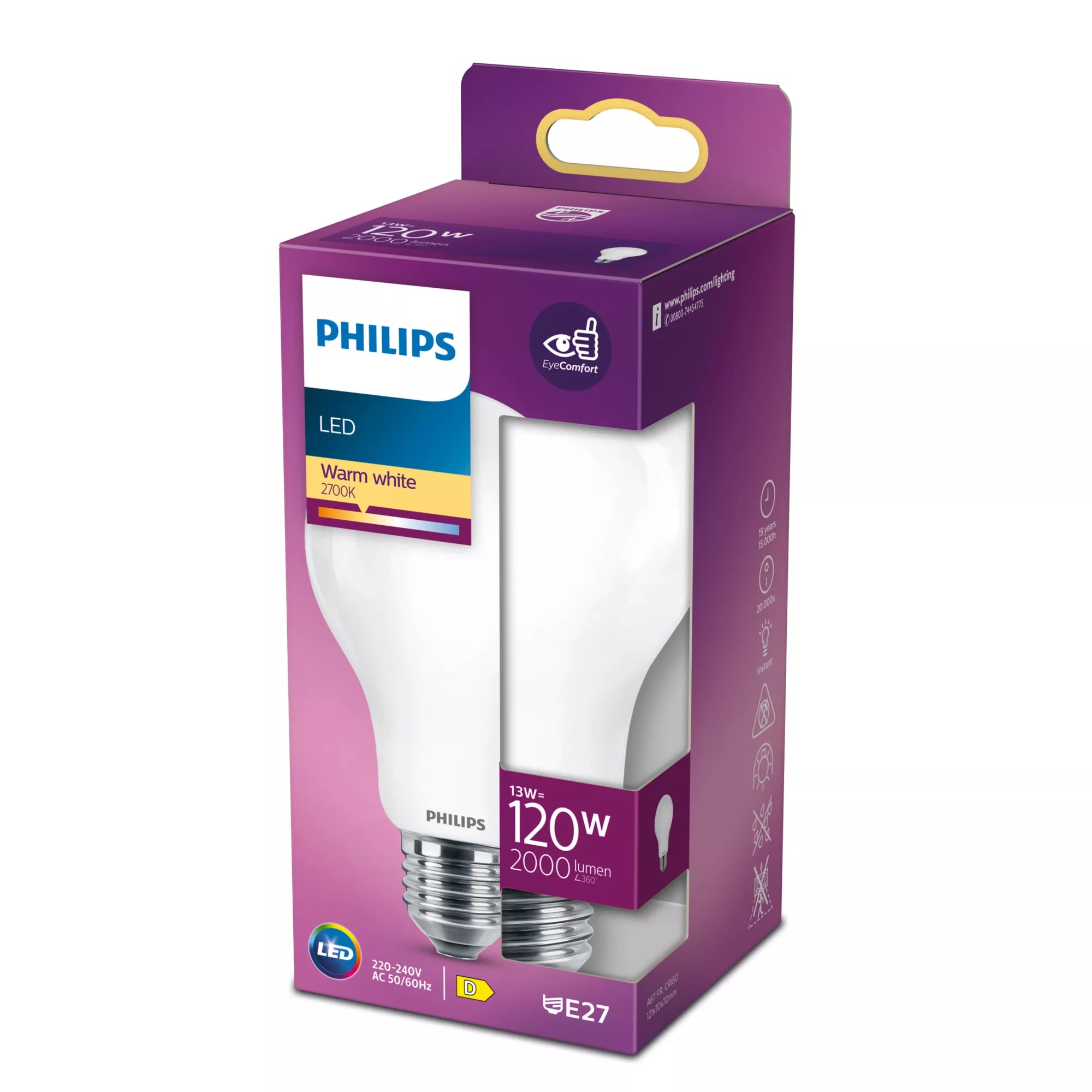 Philips Ampoule dépolie à filament 120 W A67 E27