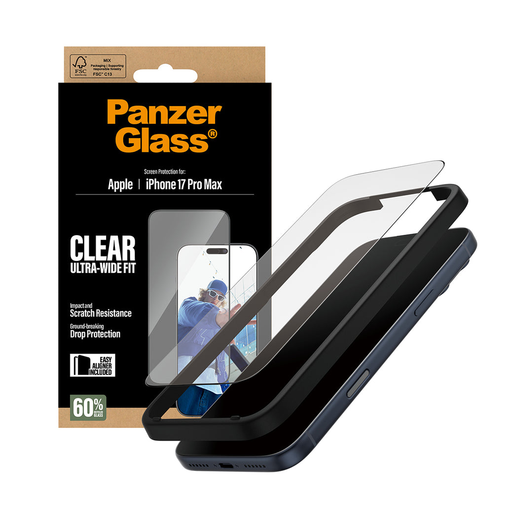 PanzerGlass ® Screen Protector iPhone 17 Pro Max | Ultra-Wide Fit w. EasyAligner Protection d'écran transparent Apple 1 pièce(s)
