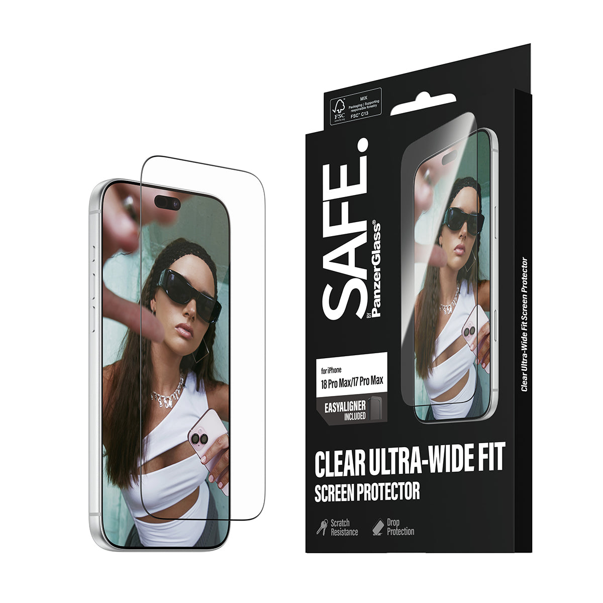 PanzerGlass SAFE. by ® Screen Protector iPhone 2026 Pro Max | 17 Pro Max | Ultra-Wide Fit m. EasyAligner Protection d'éc