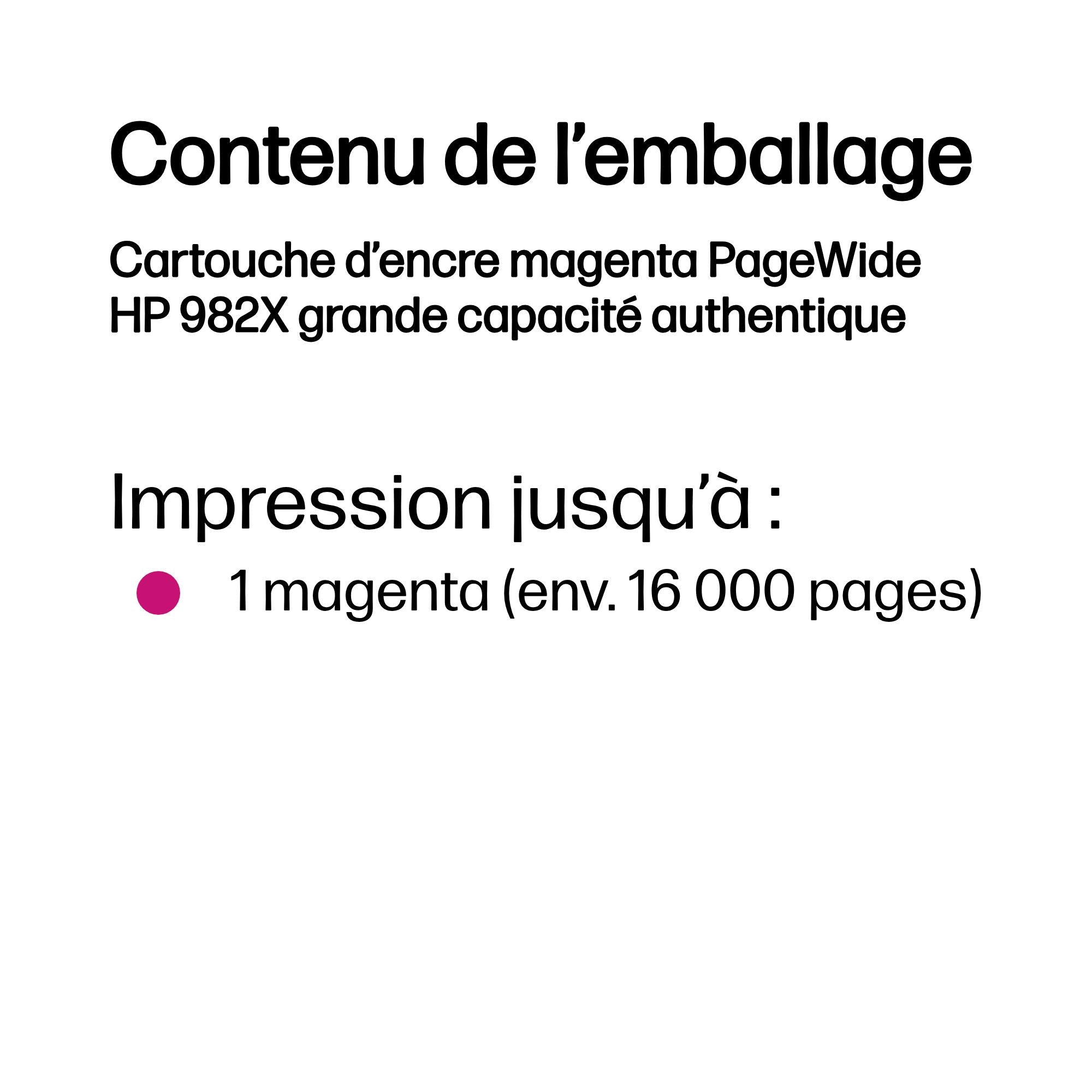 HP Cartouche d’encre magenta PageWide 982X grande capacité authentique