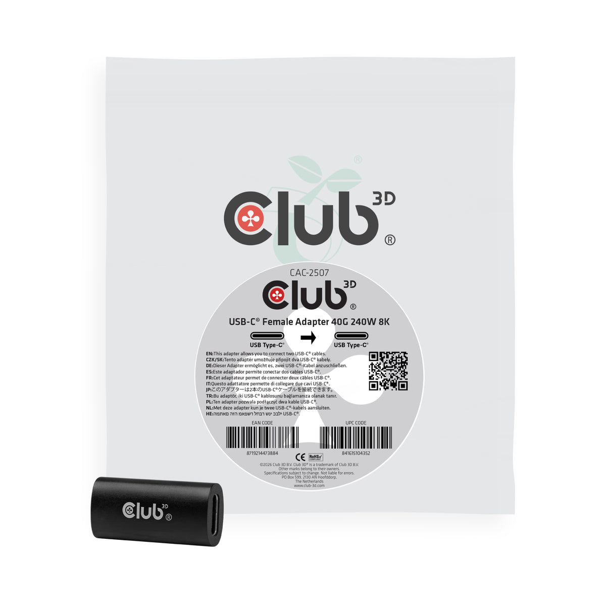CLUB3D CAC-2507 USB-C to USB-C to USB-C USB-C Sort Sort