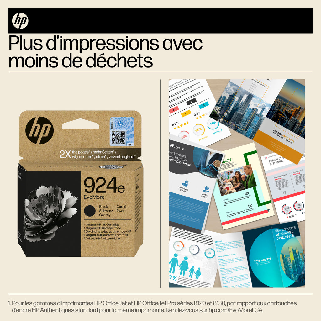 HP 924e Cartouche d’encre authentique Noir EvoMore