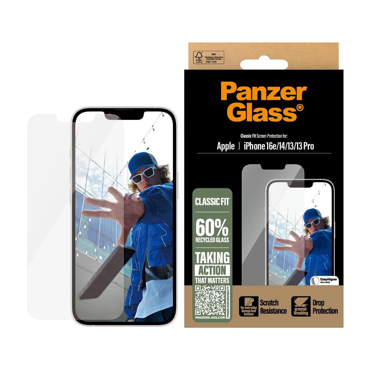 PanzerGlass ® Screen Protector iPhone 17e | 16e | 14 | 13 | 13 Pro | Classic Fit w. EasyAligner Protection d'écran transparent Apple 1 pièce(s)