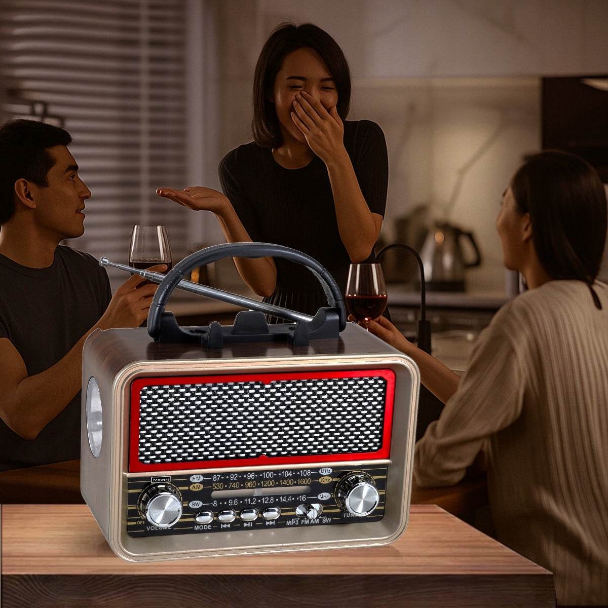 Radio Retro FM solaire Bluetooth portable à piles, avec antenne USB-C Zenwire BT-S060