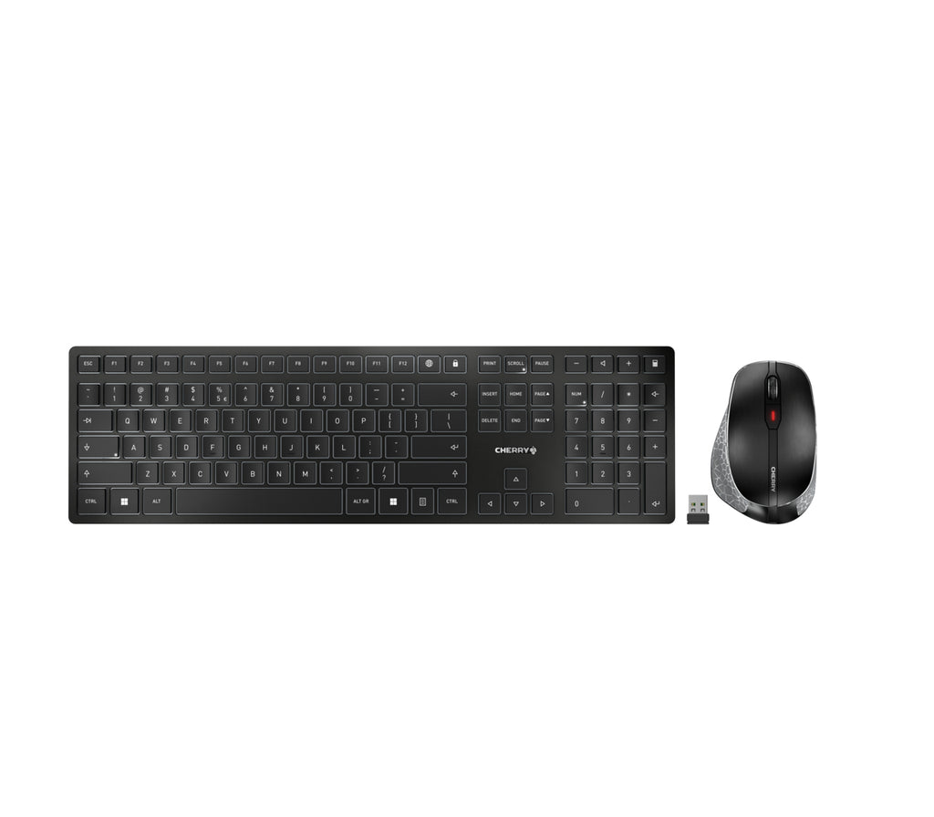 Cherry DW 9500 Slim Ensemble Clavier et Souris Sans Fil RF et Bluetooth, QWERTY Espagnol, Noir et Gris