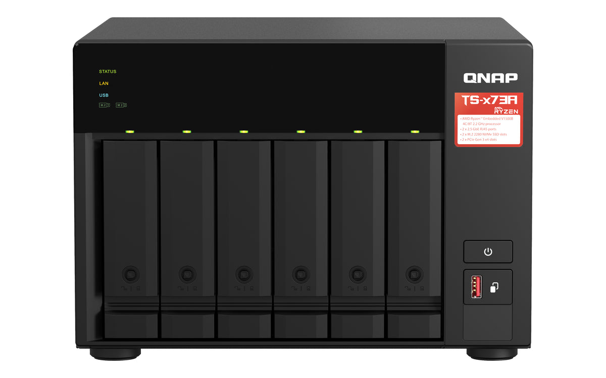 QNAP TS-673A NAS Tower AMD Ryzen V1500B 8 Go DDR4 Noir