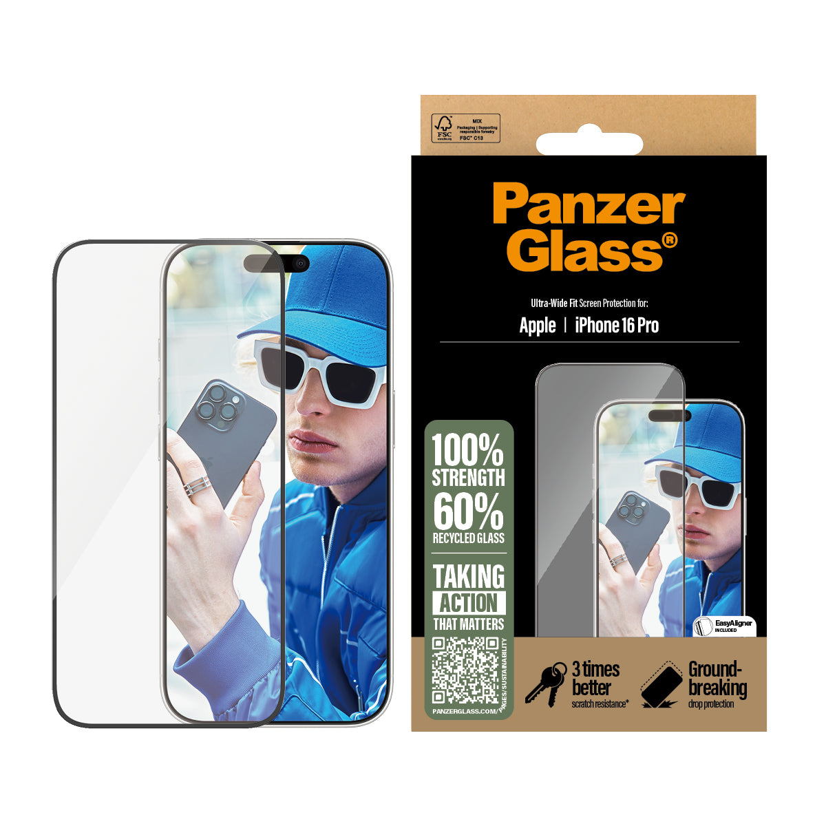 PanzerGlass ® Screen Protector iPhone 16 Pro | Ultra-Wide Fit Protection d'écran transparent Apple 1 pièce(s)