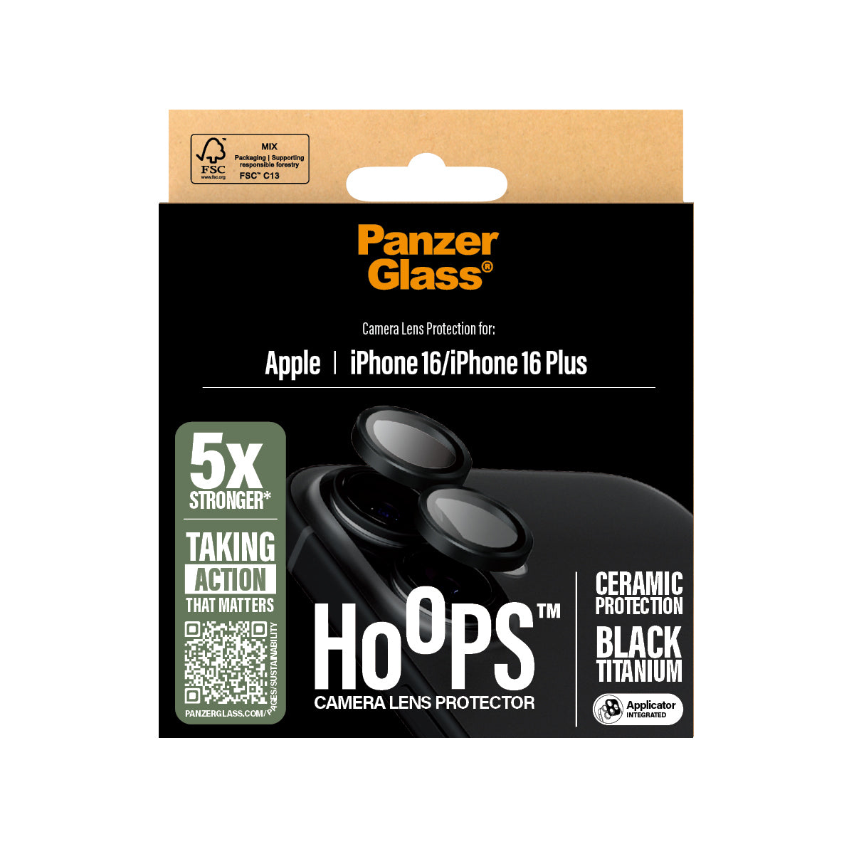 PanzerGlass ® Hoops® Ceramic Camera Lens Protector iPhone 16 | 16 Plus Protection d'écran transparent Apple 1 pièce(s)