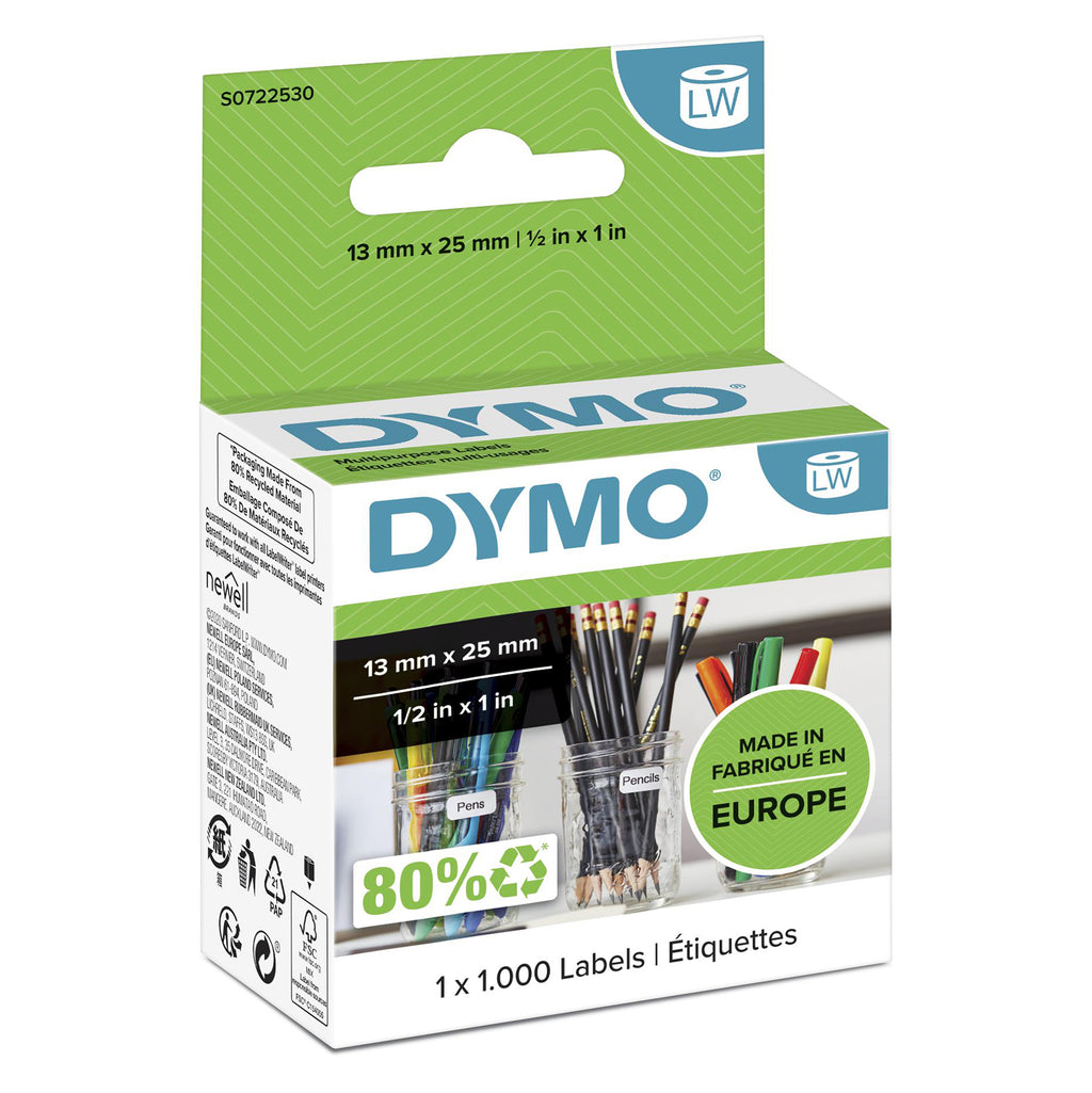 DYMO LW Étiquettes Autocollantes Polyvalentes 13 mm x 25 mm, Rouleau de 1000