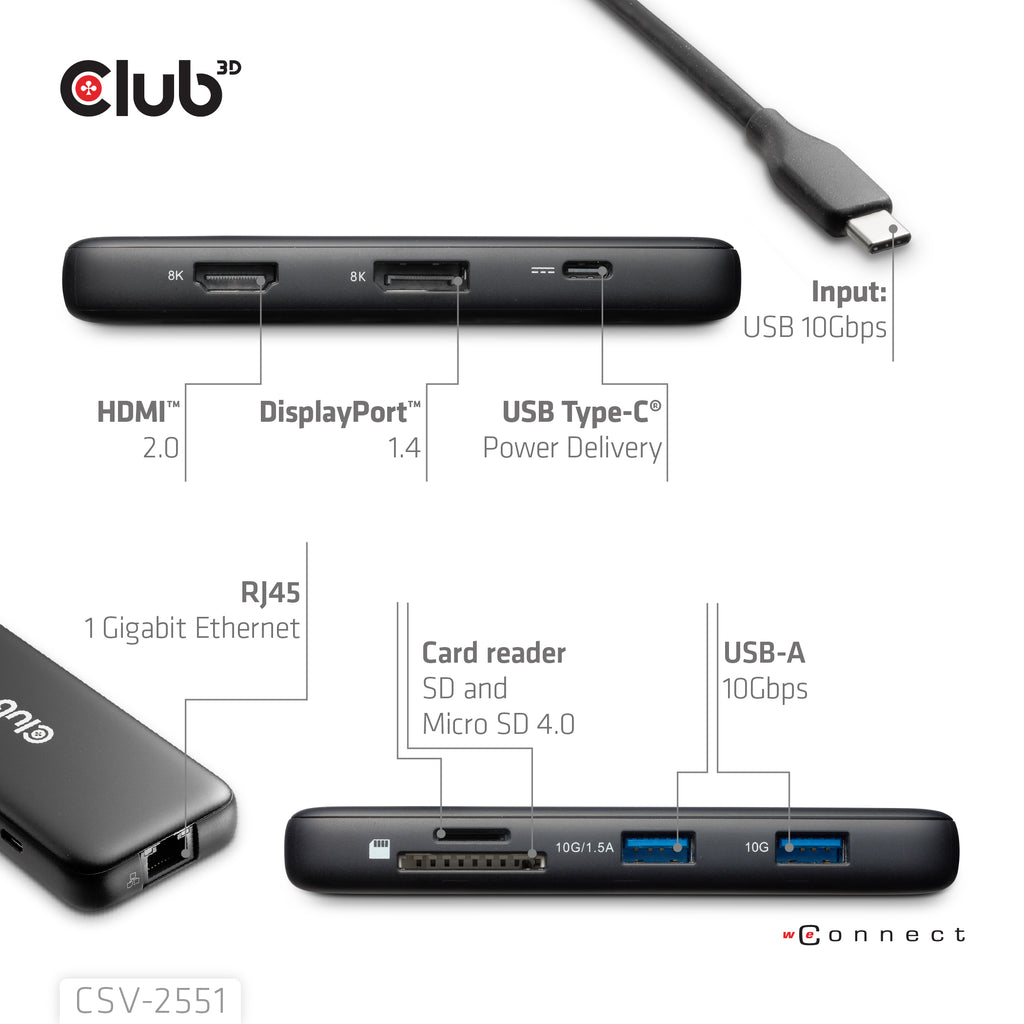 CLUB3D CSV-2551 Station d'accueil USB Type-C, Noir