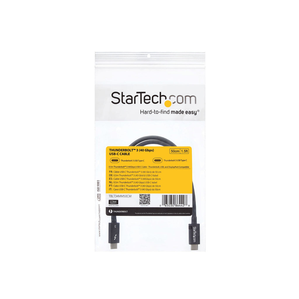 StarTech.com Câble Thunderbolt 3 USB-C 40 Gb/s, 50 cm, Compatible Thunderbolt, USB et DisplayPort, M/M