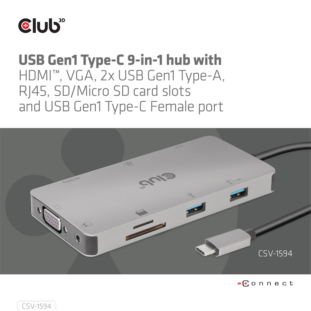 CLUB3D CSV-1594 Station d'accueil USB 3.2 Gen 1 Type-C, Noir et Gris