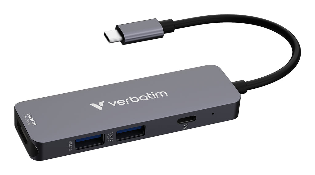 Verbatim Hub multiports USB-C Essentials, HDMI 4K, USB-C PD 3.0, USB-A 3.2 Gen 1 et 2.0, Gris