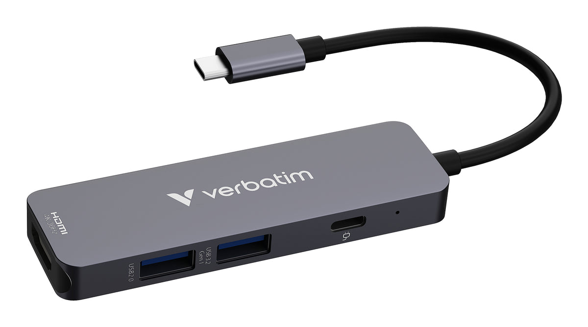 Verbatim Hub multiports USB-C Essentials, HDMI 4K, USB-C PD 3.0, USB-A 3.2 Gen 1 et 2.0, Gris